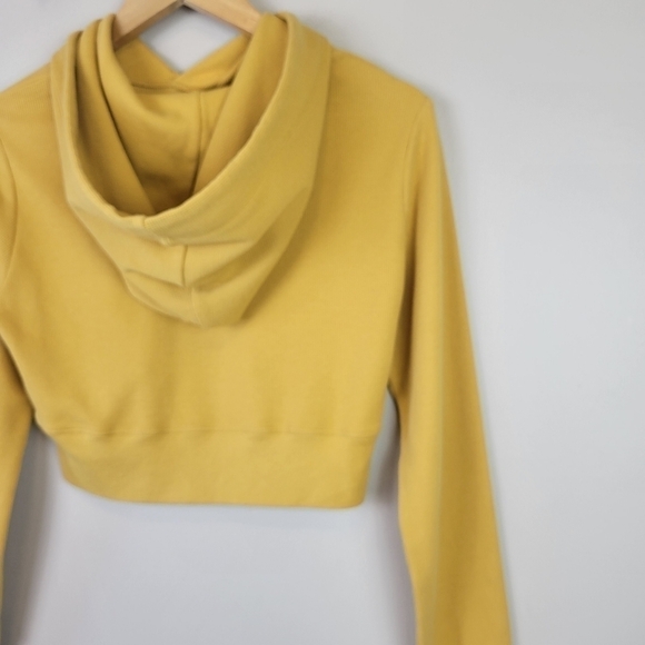 ARITZIA Sunday Best Waffle Knit Cropped Hoodie Mustard Yellow S - Picture 5 of 11